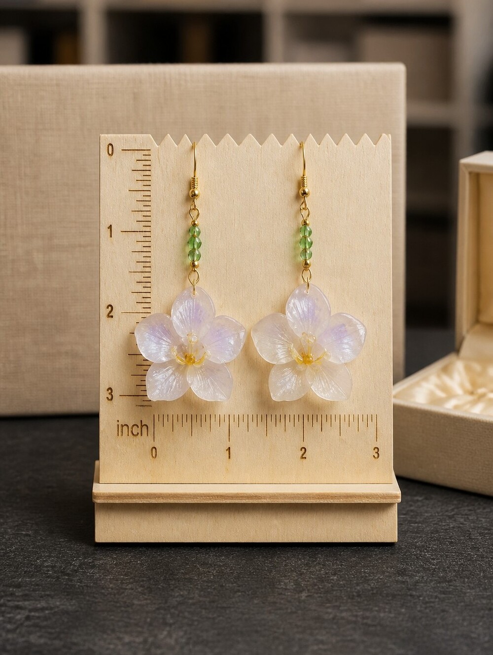 #307 HAND CRAFTED Earrings handcrafted handmade Orchid Resin Purple Green